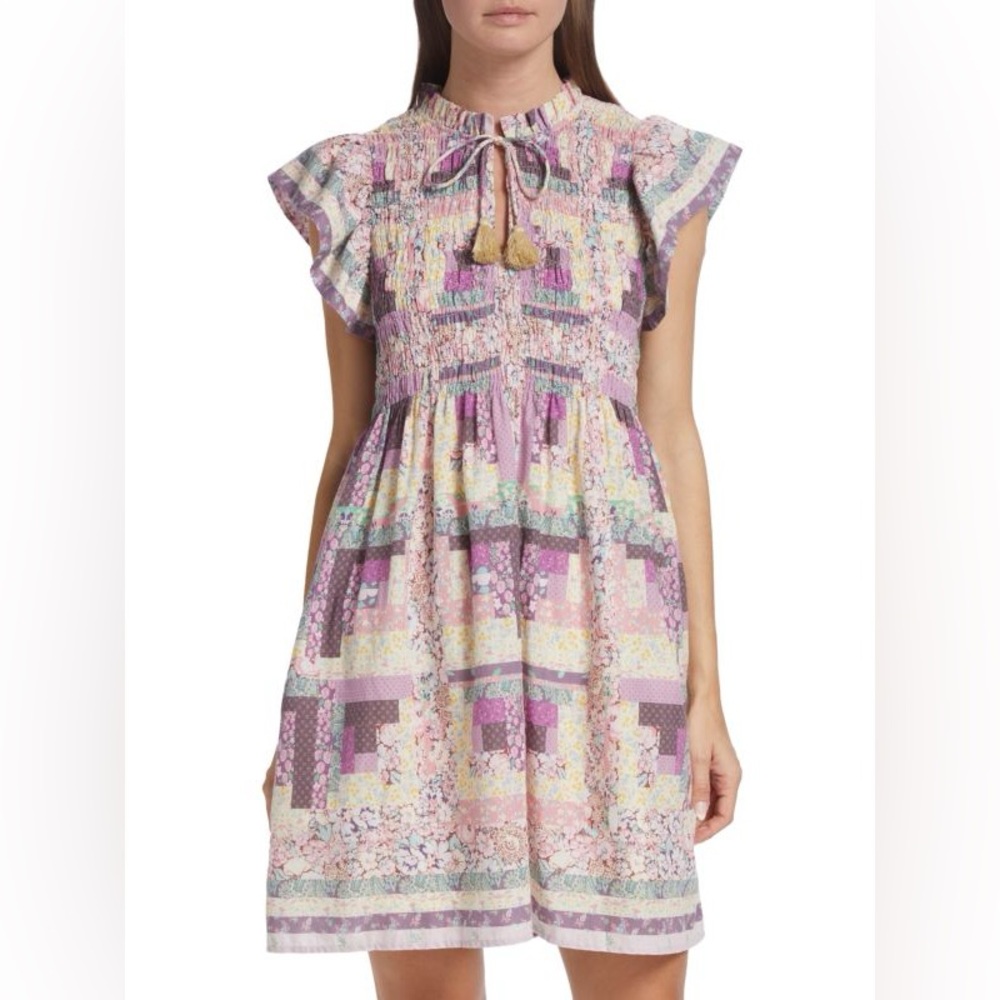 SEA Naya Flutter Sleeve Patchwork Dress Womens Size XS